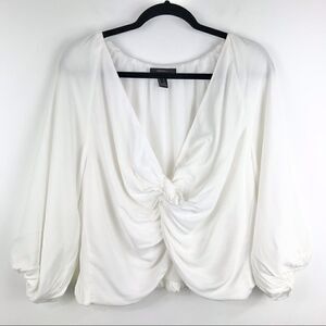 White Twist Front Boho Peasant Crop Blouse